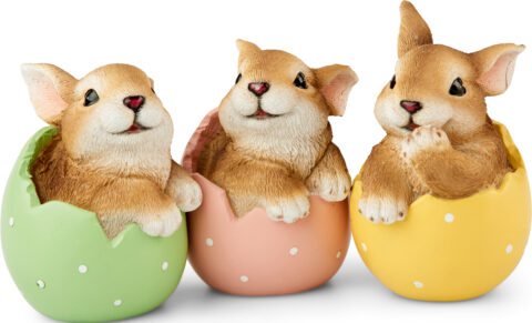 Kanin i egg m/prikker 8x3x9 cm i forskjellige farger