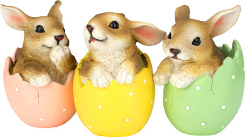 Kanin i egg m/prikker 14 cm ulike farger