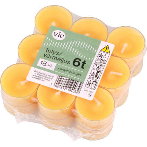 Telys 18-pk gul i klar kopp