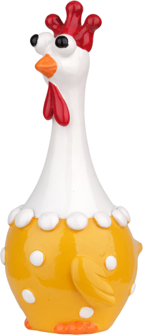 Påskehøne i prikkekjole 8×18 cm, gul/grønn